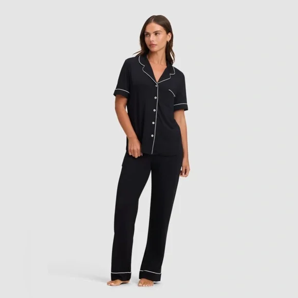 COZY EARTH Women Black Short Sleeve Pajama Set Premium Bamboo Lounge Size S - Picture 1 of 11